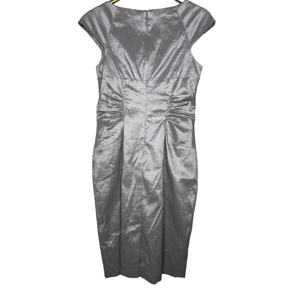 Adrianna Papell Size 10 Silver Gray Rosette Cocktail Dress Evening Sheath - Picture 2 of 13